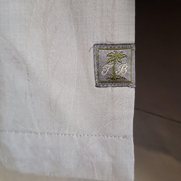 Tommy Bahama Shirt Mens Medium Gray Silk Palm Leaf Button Up Camp Casual TB Logo - Picture 3 of 10